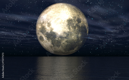 Fototapeta Naklejka Na Ścianę i Meble -  3D background with moon over sea