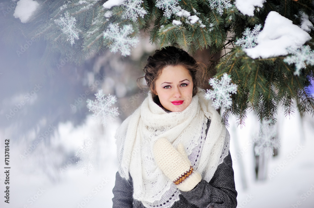 Outdoor fashion portrait of pretty young girl in winter Outdoor fashion portrait of pretty young girl in winter