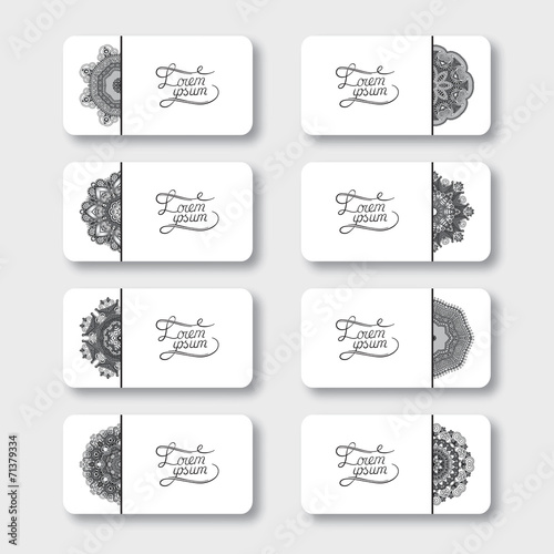 grey set of ornamental floral business cards, oriental pattern