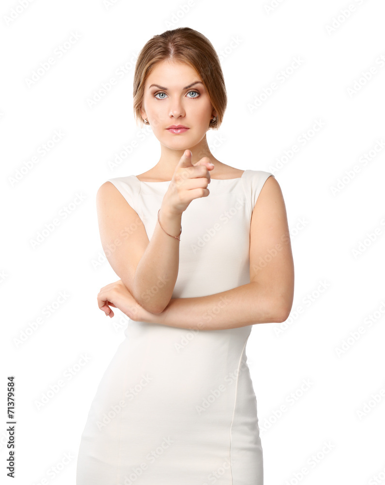 Portrait of a pretty young woman pointing her finger at you Portrait of a pretty young woman pointing her finger at you
