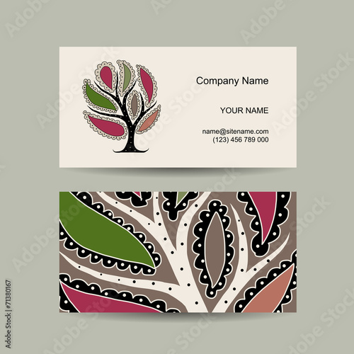 Business card template for your design. Watercolot art tree