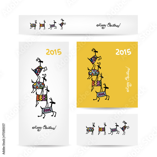 Funny goats. Christmas cards design.