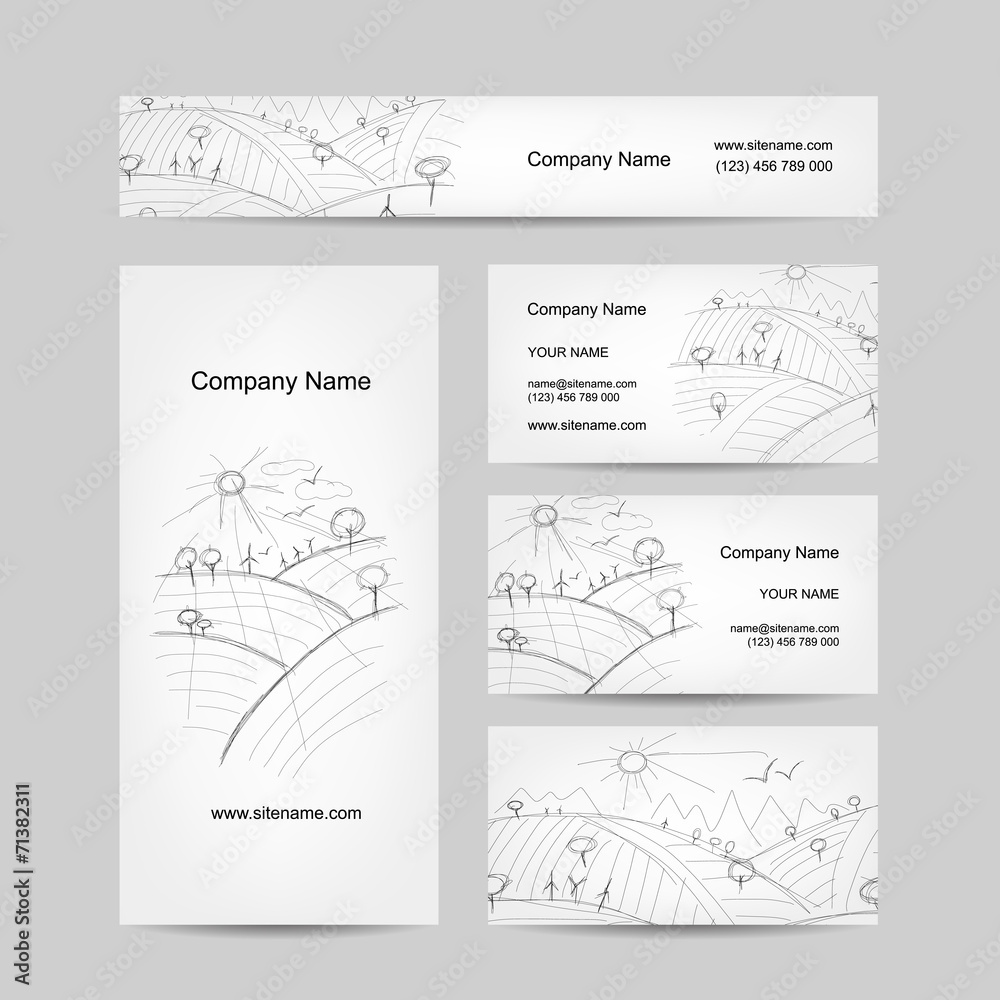 Autumn field sketch, business cards design