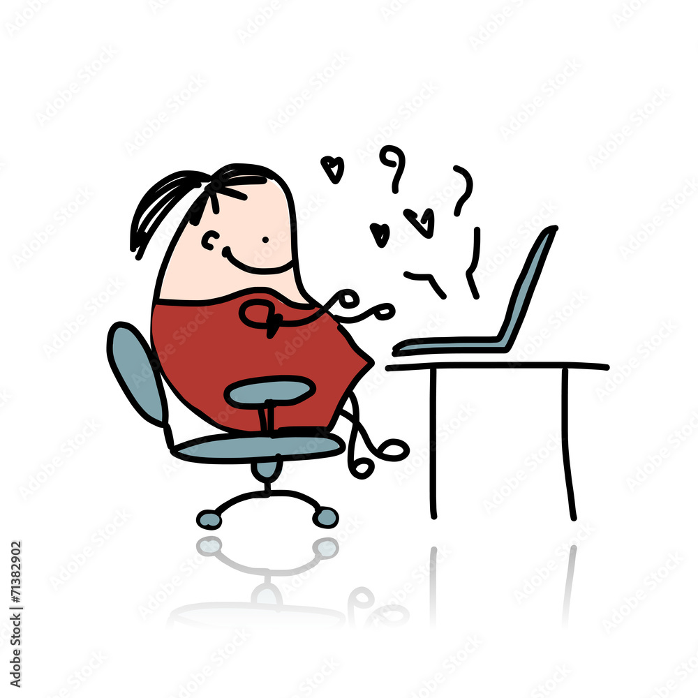 Girl chatting on computer, cartoon for your design