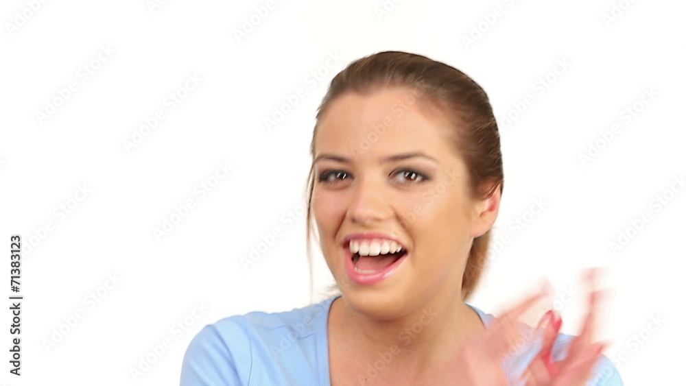 Very happy beautiful young woman winning her success, jumping an Very happy beautiful young woman winning her success, jumping an