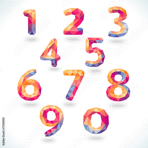 Numbers set in modern polygonal crystal style. Vector illustrati
