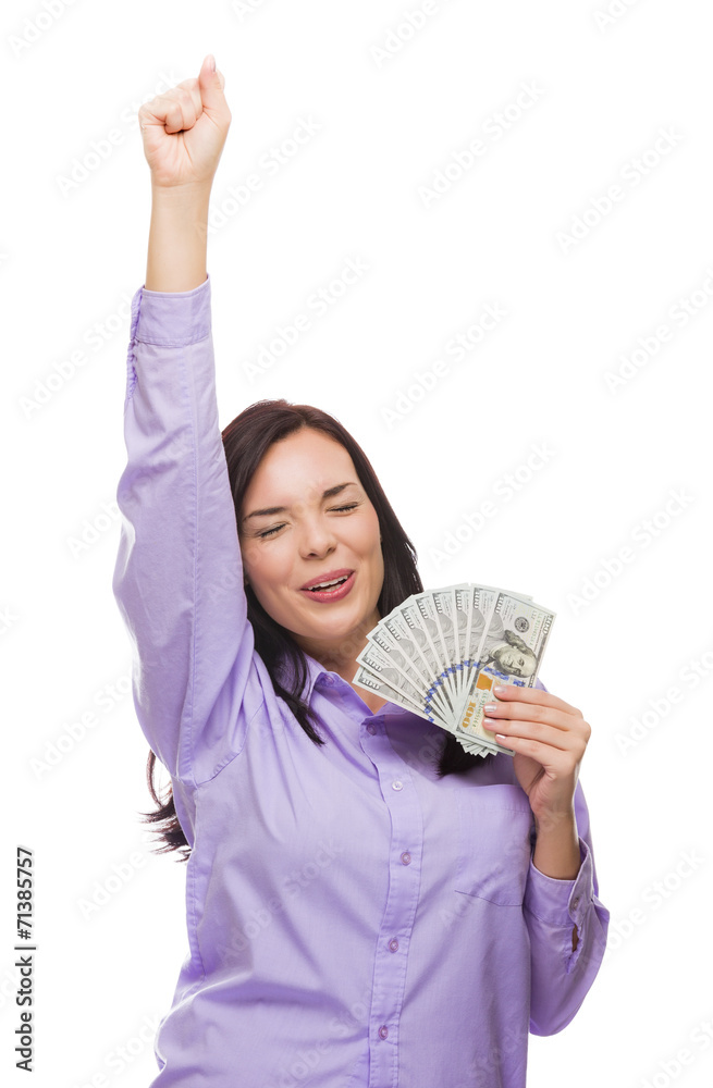 Mixed Race Woman Holding the New One Hundred Dollar Bills