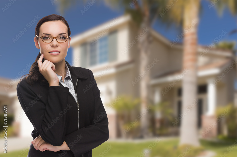 Mixed Race Woman in Front of Residential House Mixed Race Woman in Front of Residential House
