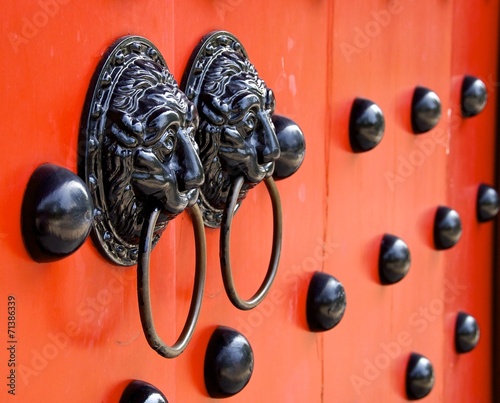 Traditional Chinese decorated with door knockers in Taiwan