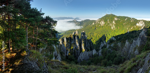 Sunrine autumn landscape in Slovakia rock, Sulov