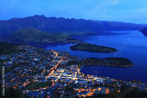 aerial view of Queenstown at dusk