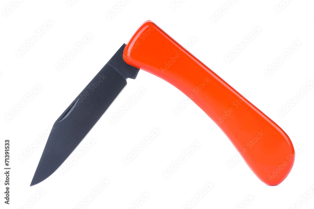 Red folding knife on a white background Red folding knife on a white background