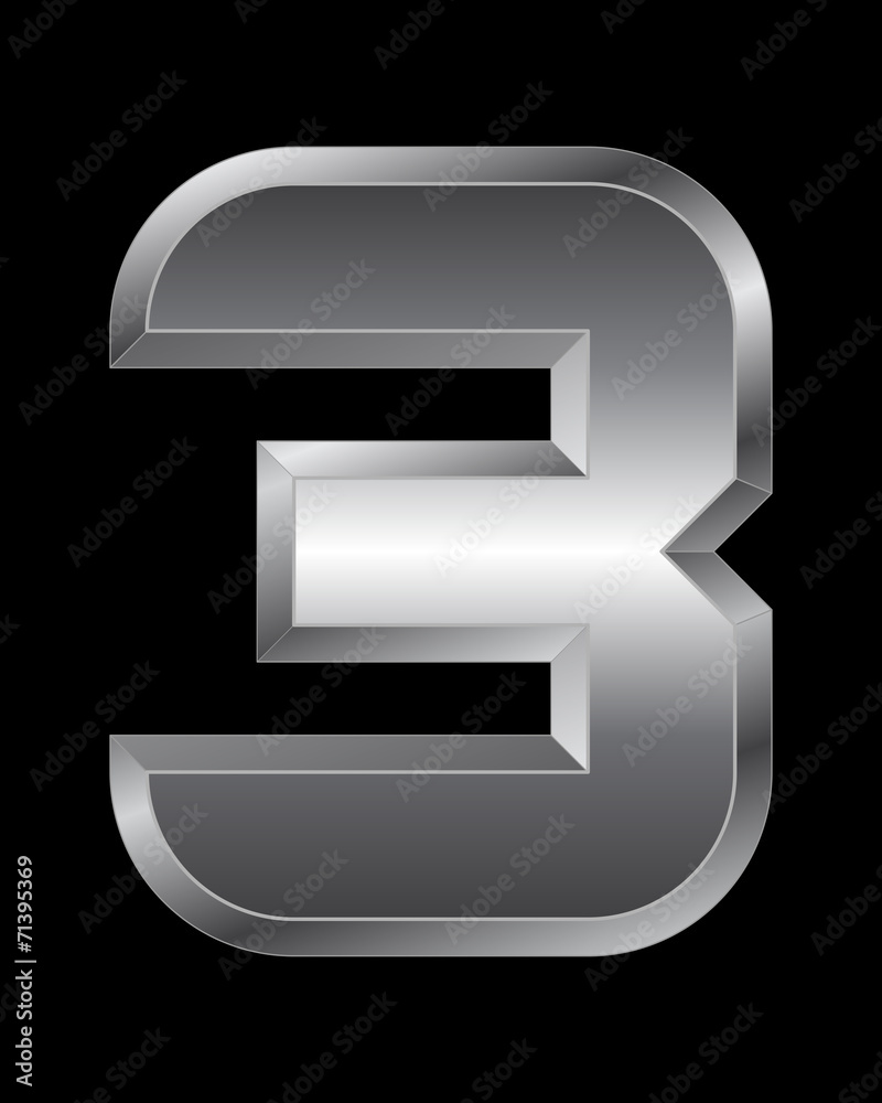 rectangular beveled metal font - number 3 rectangular beveled metal font - number 3
