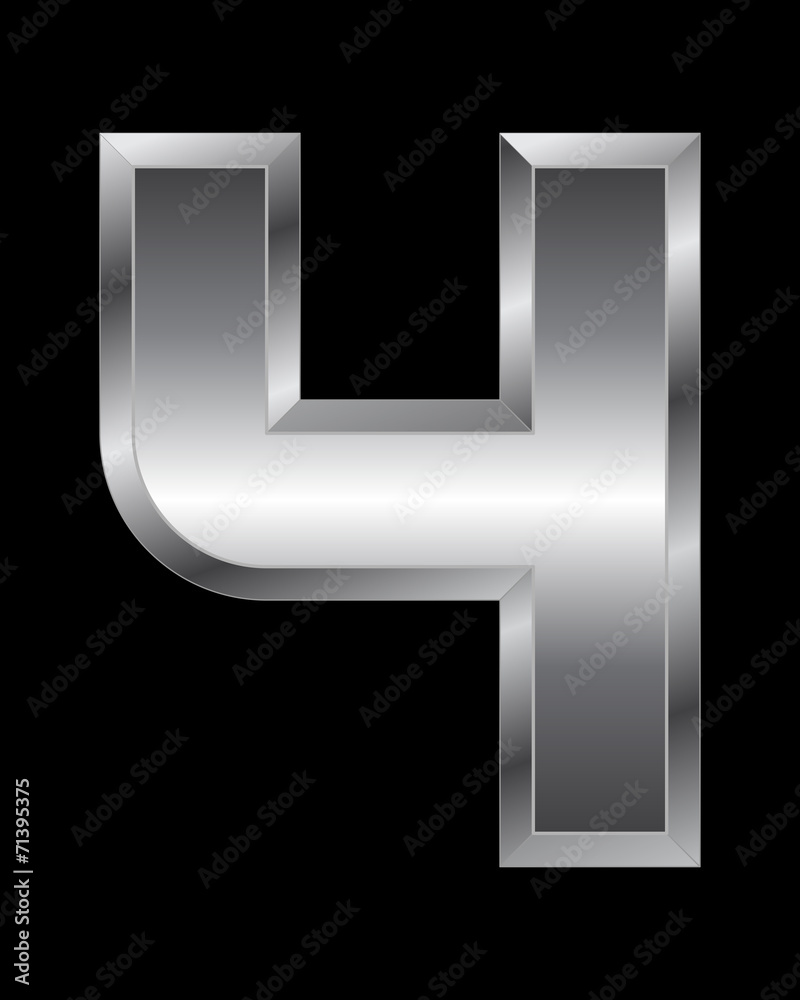rectangular beveled metal font - number 4