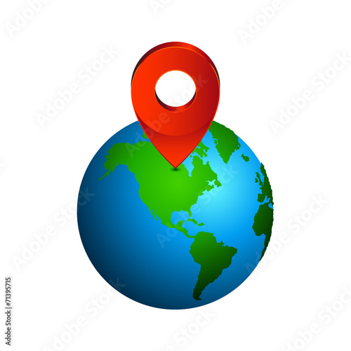 Map pin pointer icon on earth  North America