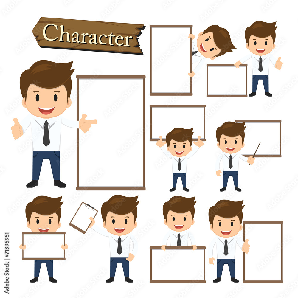 Businessman present whiteboard character set vector Businessman present whiteboard character set vector