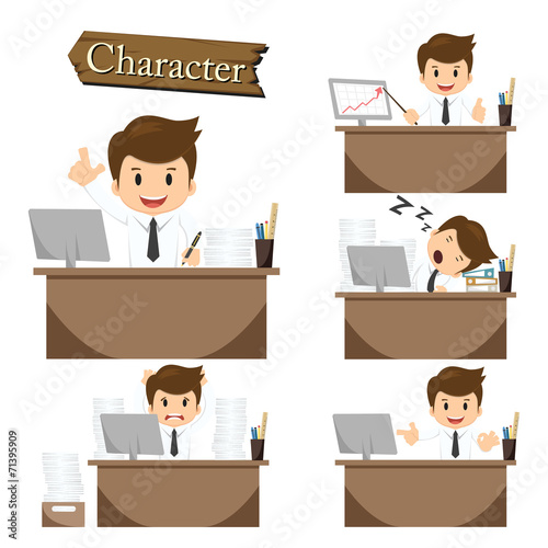 Businessman character on office set vector