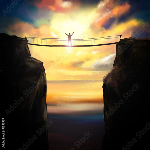 Winner silhouette on a bridge