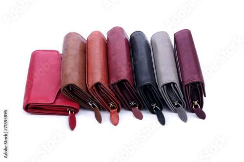 Women's leather wallets on a white background