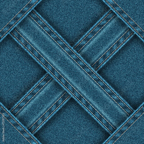 Denim seamless pattern is divided ribbons sewn into four zones.