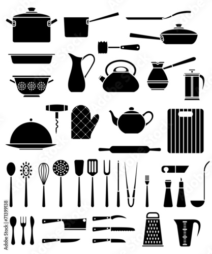 Set of kitchen utensil and collection of cookware icons