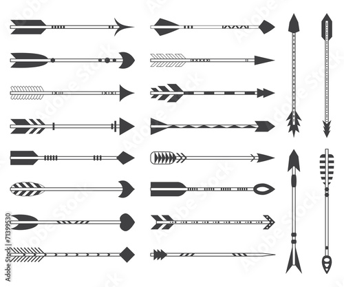 Set of twenty indian ethnic arrows. Gray hipster arrows