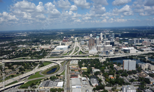 Aerial view of downtown Orlando, Florida and expressways