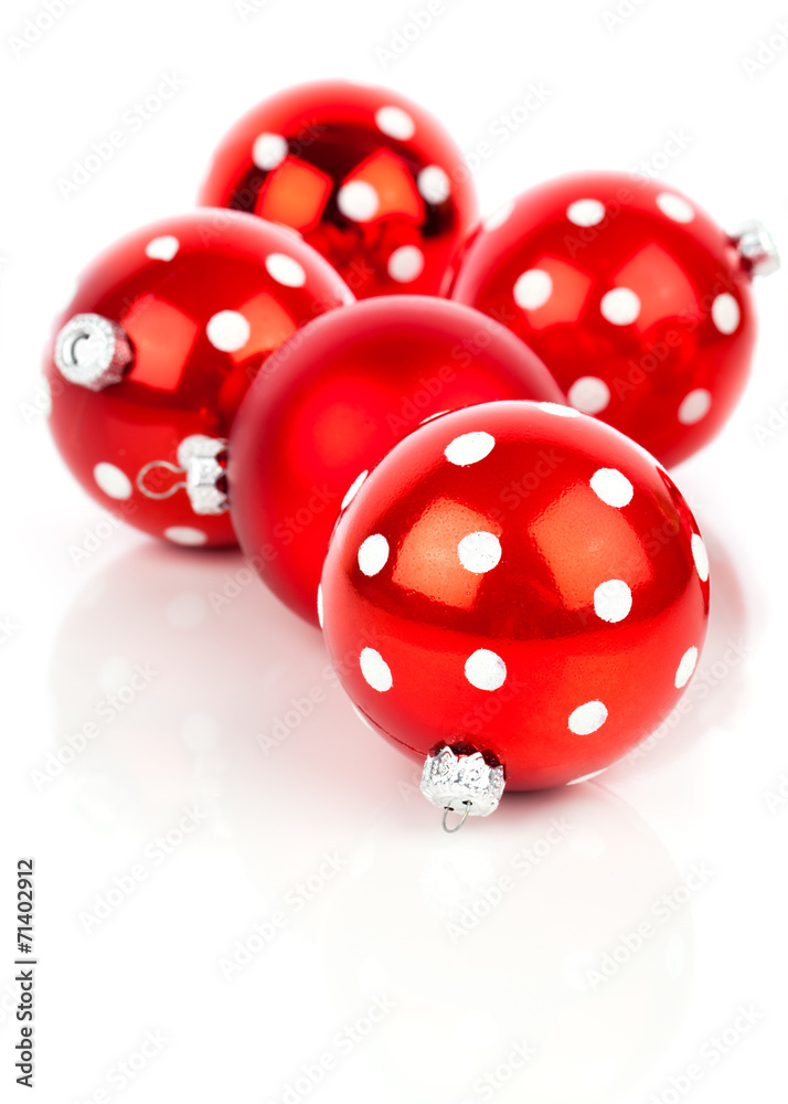 red polka dot Christmas bauble, isolated over white red polka dot Christmas bauble, isolated over white