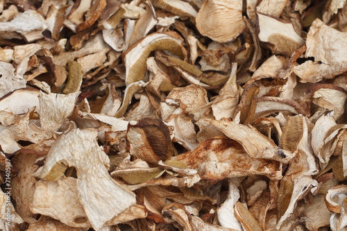 Background of dried sliced ceps. close up