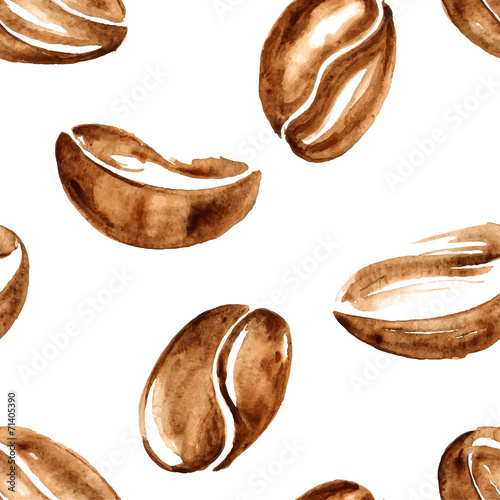 Watercolor coffee beans seamless pattern