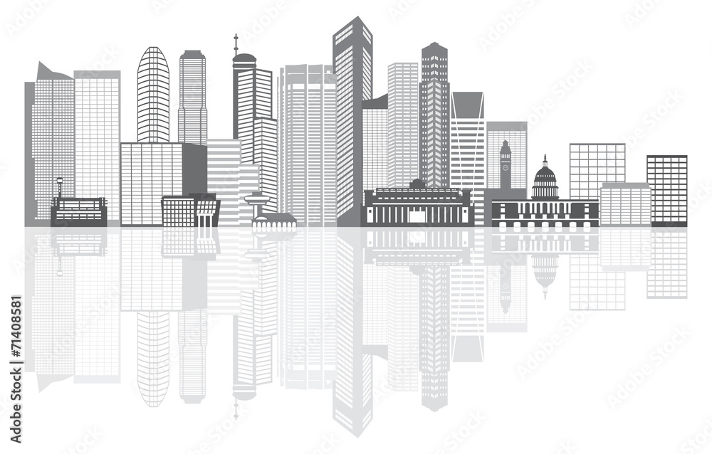 Singapore City Skyline Grayscale Vector Illustration