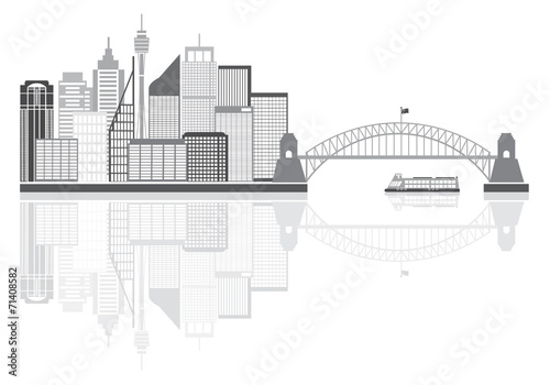 Sydney Australia Skyline Grayscale Vector Illustration