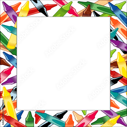 Crayons Frame, multicolor square white border, poster copy space