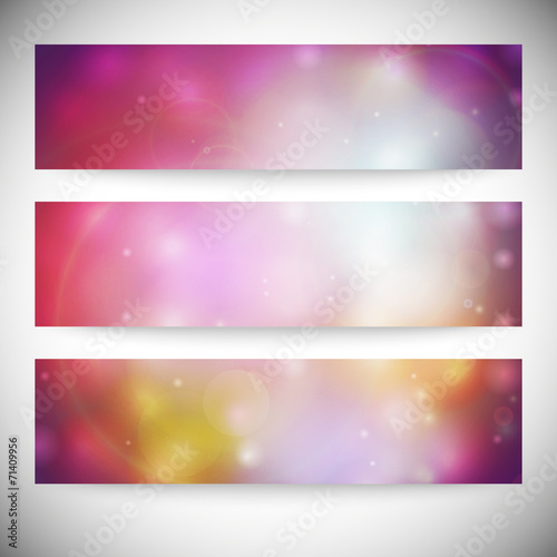 Set of horizontal banners. Abstract multicolored defocused