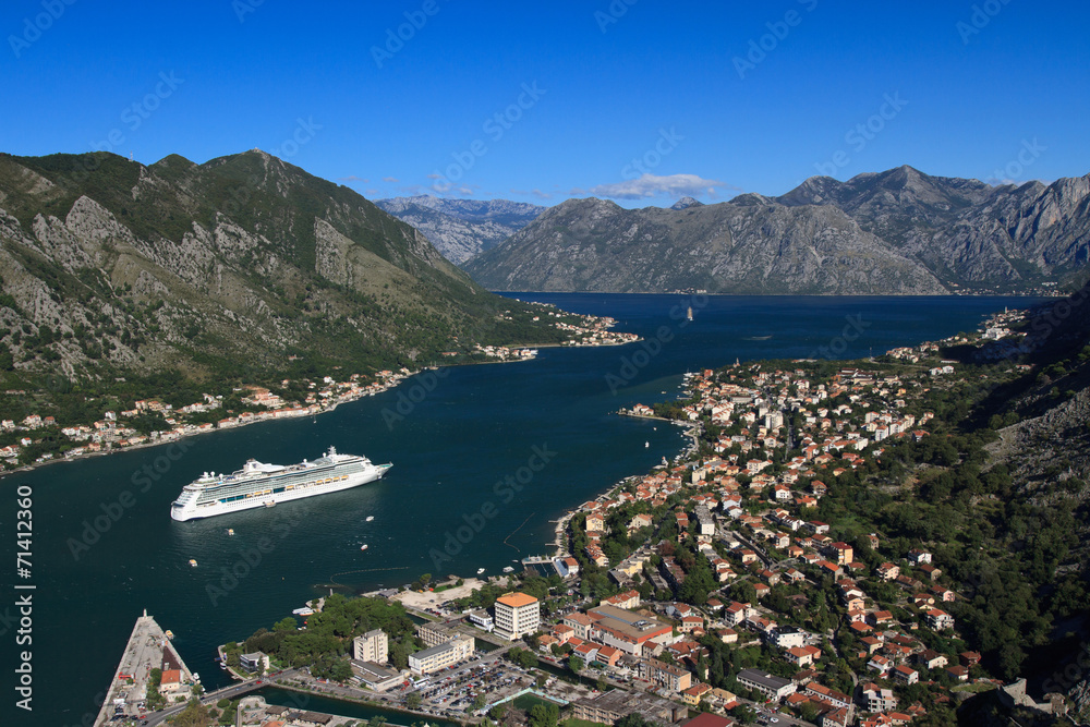 Beautiful view from the bird's-eye view on the Bay of Kotor