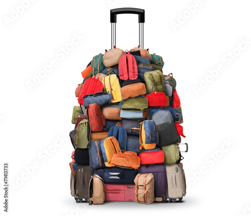 Baggage, a very large pile of bags, backpacks and suitcases photo