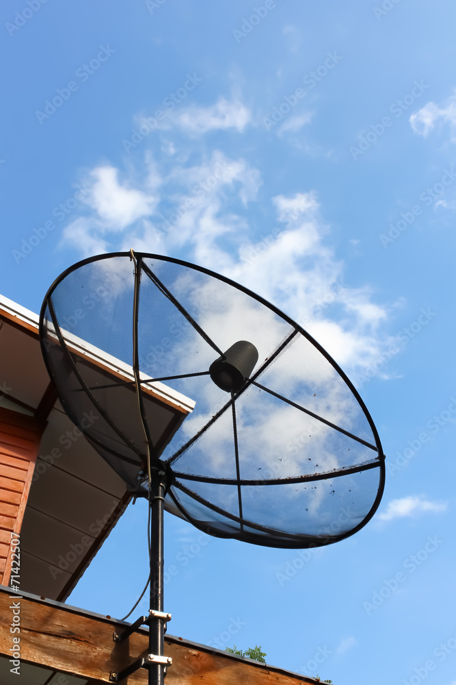 Satellite dish with blue sky