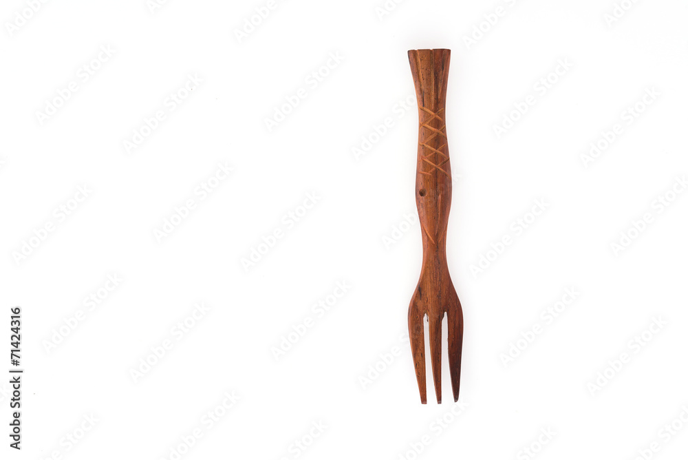 Wooden fork isolated on white background