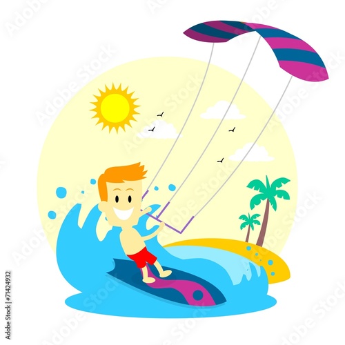 Man Enjoying Kitesurfing 
