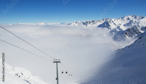 Cable car on the top of swiss mountains in Verbier
