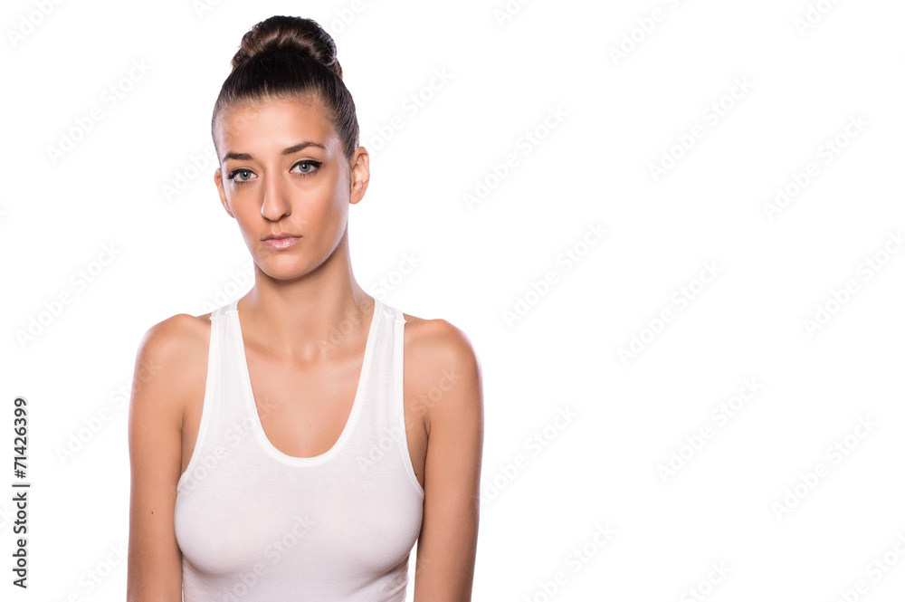 Girl with beautiful face on white isolated background Girl with beautiful face on white isolated background