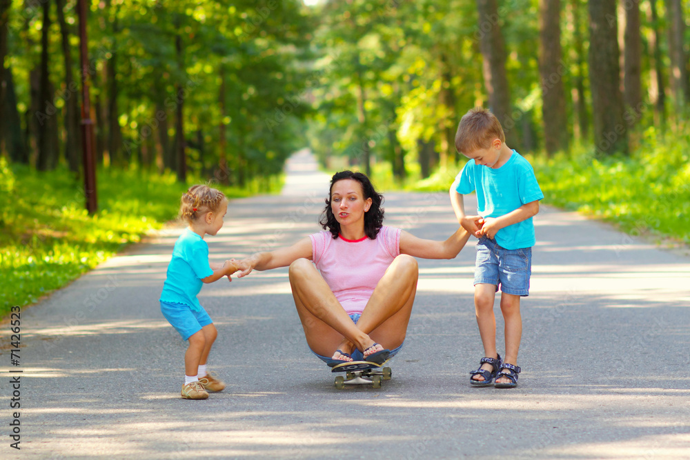 Family fun with skateboard.
