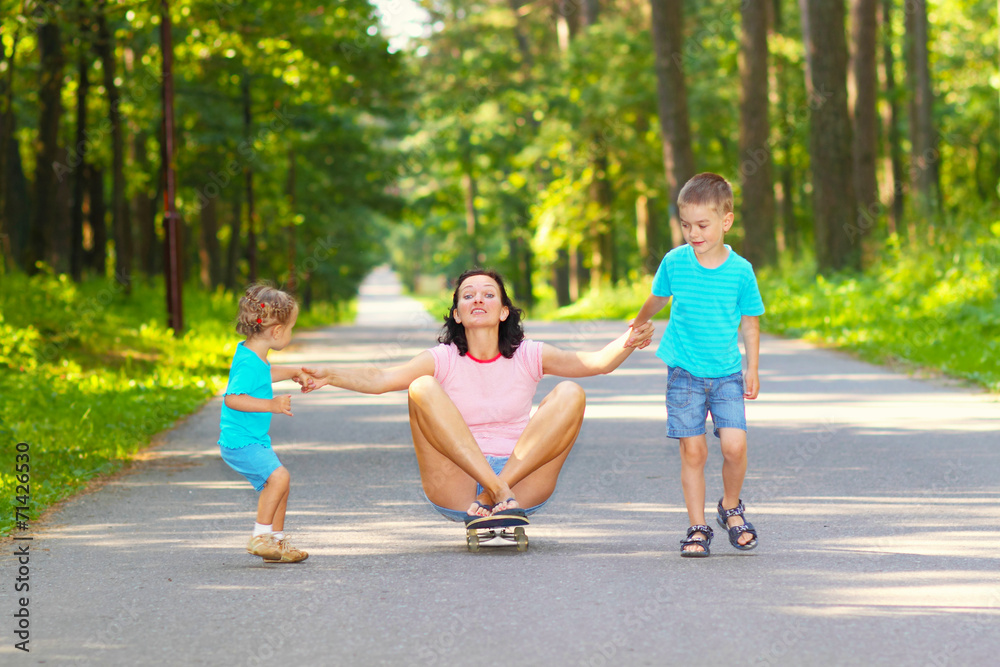 Family fun with skateboard. Family fun with skateboard.