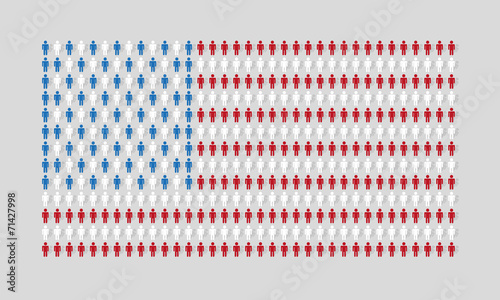 vector american flag with many man figurines texture