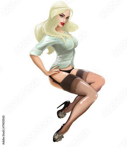 Bilde på lerret illustration with beautiful sexy vintage girl pin up