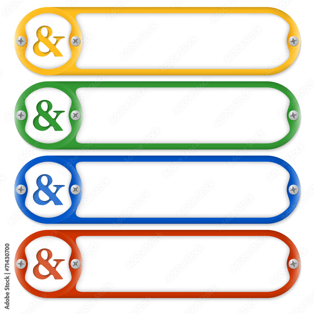 four frames for entering text with screws and ampersand