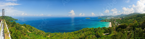 Bird-eye panorama of Phuket coastline on sunny day
