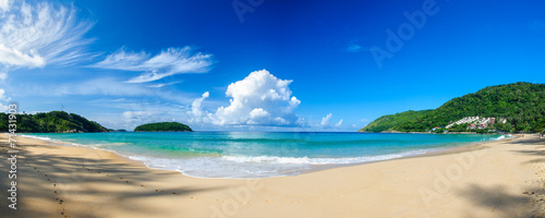 Panoramic view of Nai Harn Beach in Phuket, on a sunny day