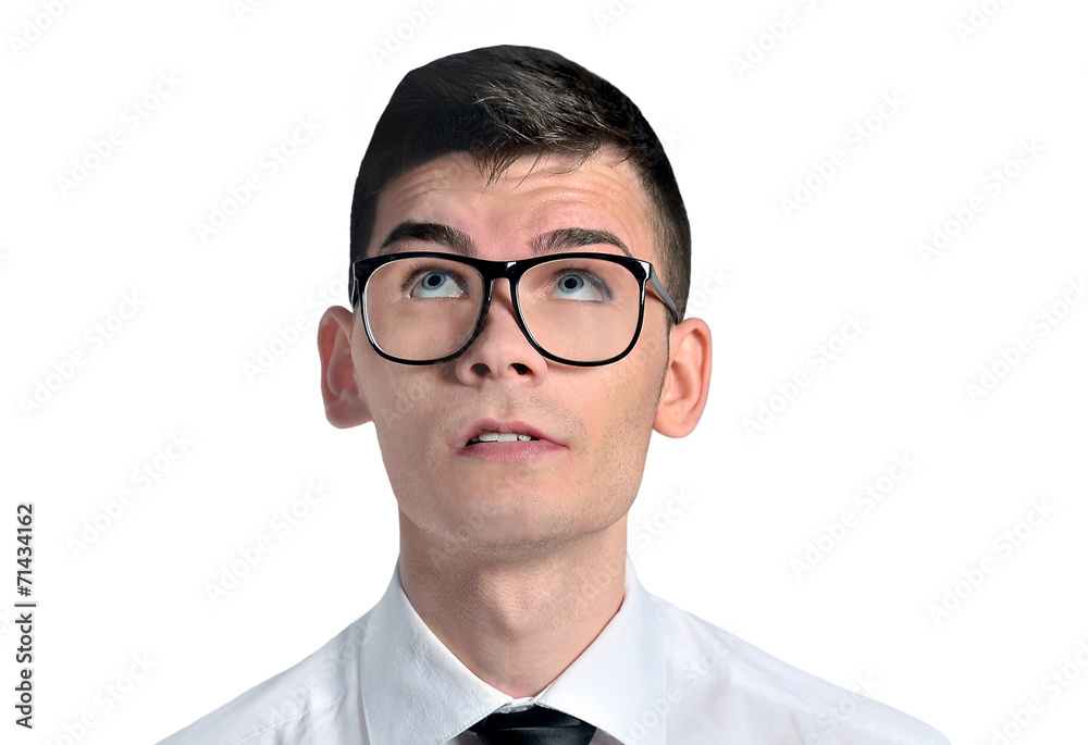 Isolated man looking up Isolated man looking up