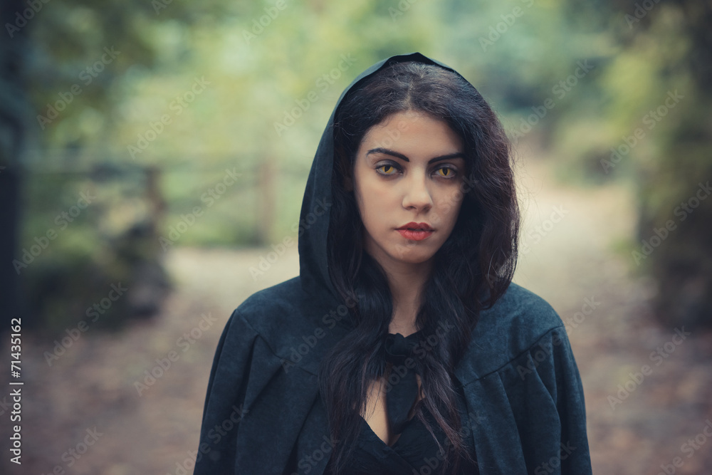 beautiful dark vampire woman with black mantle and hood beautiful dark vampire woman with black mantle and hood